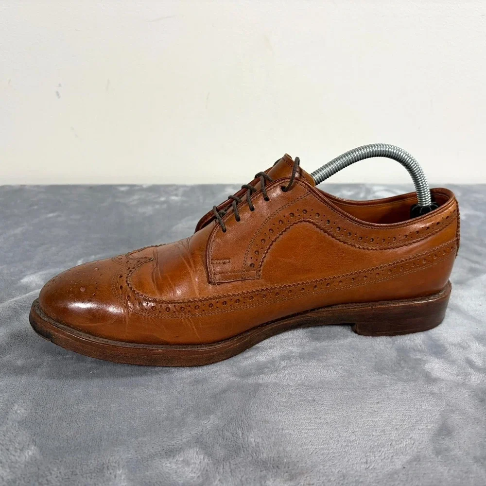 Ralph Lauren Sanderson Burnished Wingtip Oxford Dress Shoes Mens 10 D Brown Tan